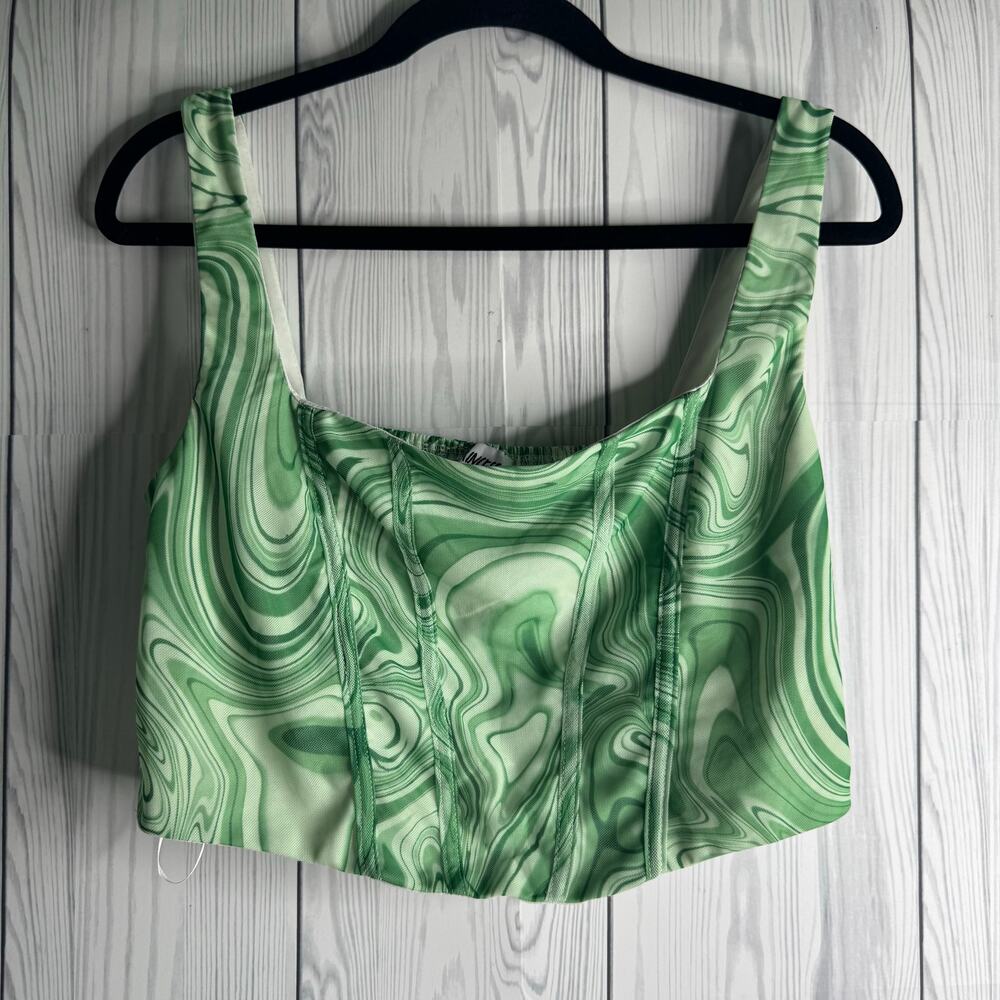 Princess Polly Swirled Green Cropped Tank Top Size 12 Festival Retro Summer - Picture 1 of 7